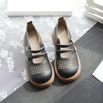 Ladies Retro Round Toe Hollow Wedge Heels Casual Sandals