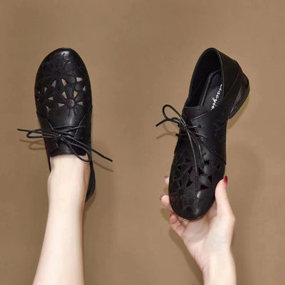 Women Summer Breathable Hollow Leather Soft Cowhide Flats