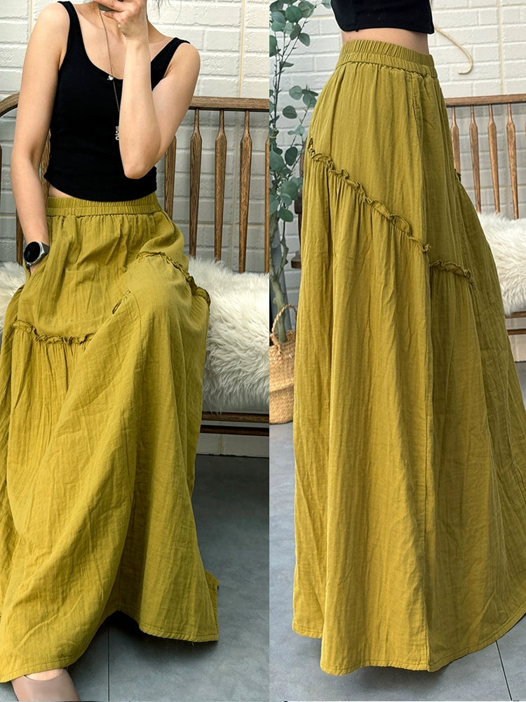 Summer Retro Casual Cotton Versatile Asymmetrical Hem Skirt