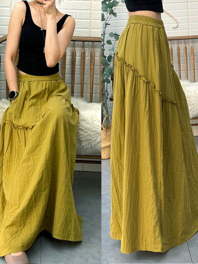 Summer Retro Casual Cotton Versatile Asymmetrical Hem Skirt