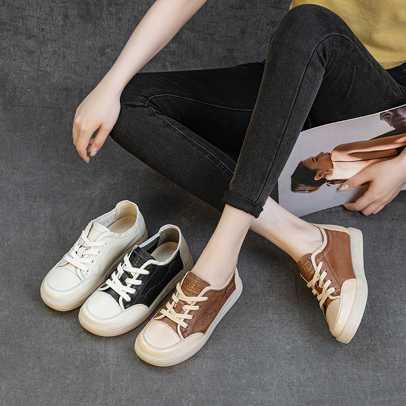 Genuine Leather Comfortable Embroidered Patchwork Flat Shoes