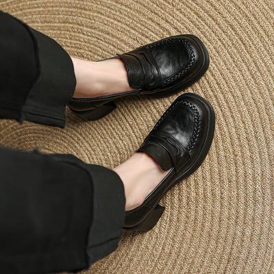 Vintage Fashionable Sheepskin Leather Chunky Platform Shoes