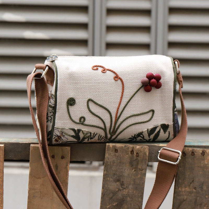 Babakud Women Vintage Floral Design Handcrafted Canvas Crossbody Bag