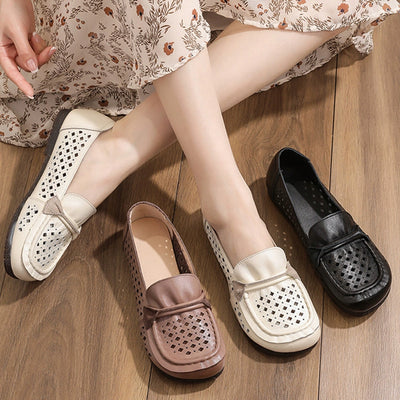 Babakud Summer Genuine Leather Soft Sole Hollow Out Flats Shoes