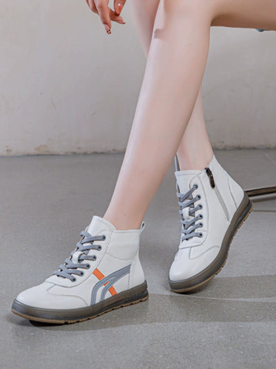 Women Casual Leather Patchwork Sports Lace-Up Boots