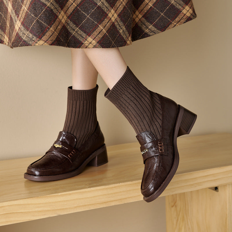 Women Retro Leather Elastic Socks Plus Size Warm Boots