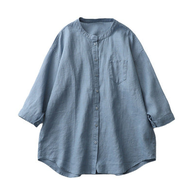 Babakud Summer Cotton Linen Stand Collar 3/4 Sleeves Shirt