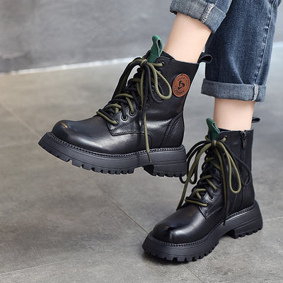 Women Autumn Genuine Leather Cool Platform Versatile Boots
