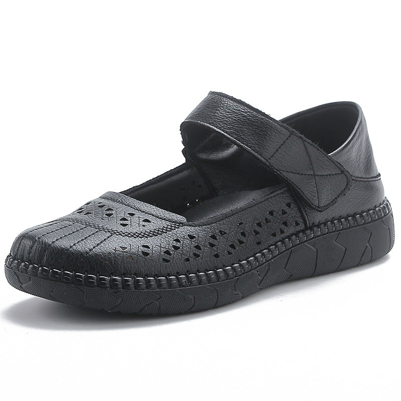Women Retro Summer Genuine Leather Velcro Platform Sandals