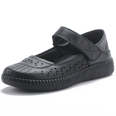 Women Retro Summer Genuine Leather Velcro Platform Sandals