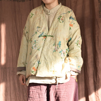 Women Chinese Style Vintage Printed Cotton Linen Coat