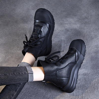 Casual Retro Drawstring Leather Ankle Boots for Women