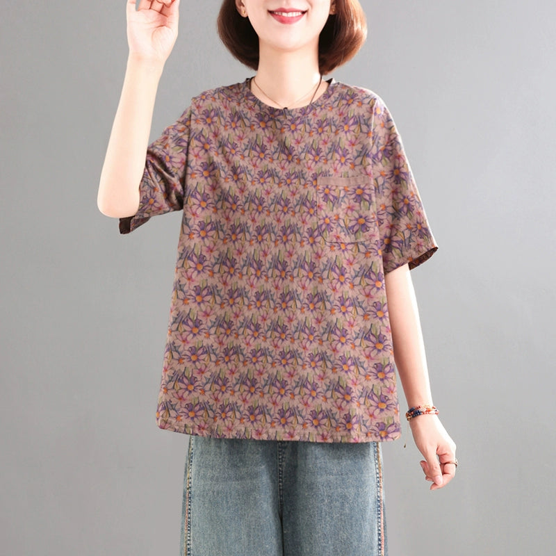 Babakud Women Casual Cotton Casual Printed Loose T-Shirt