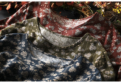 Women Spring Retro Cotton-Linen Printed Floral A-Line Dress