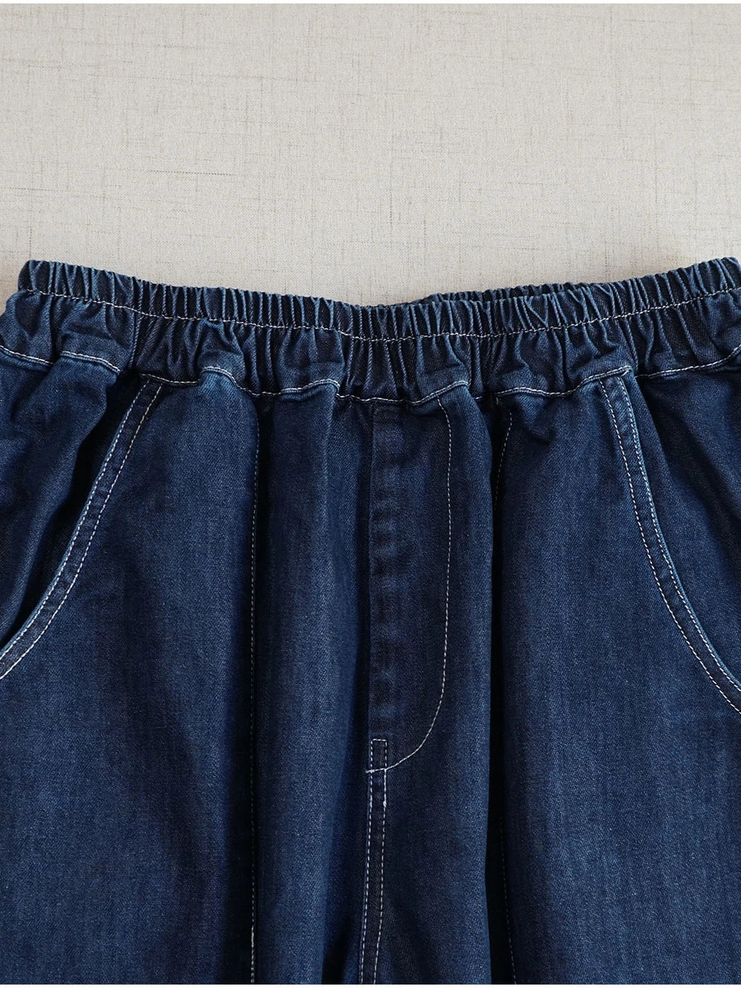 Autumn Retro Denim Casual Elastic Wasit Pockets Jeans