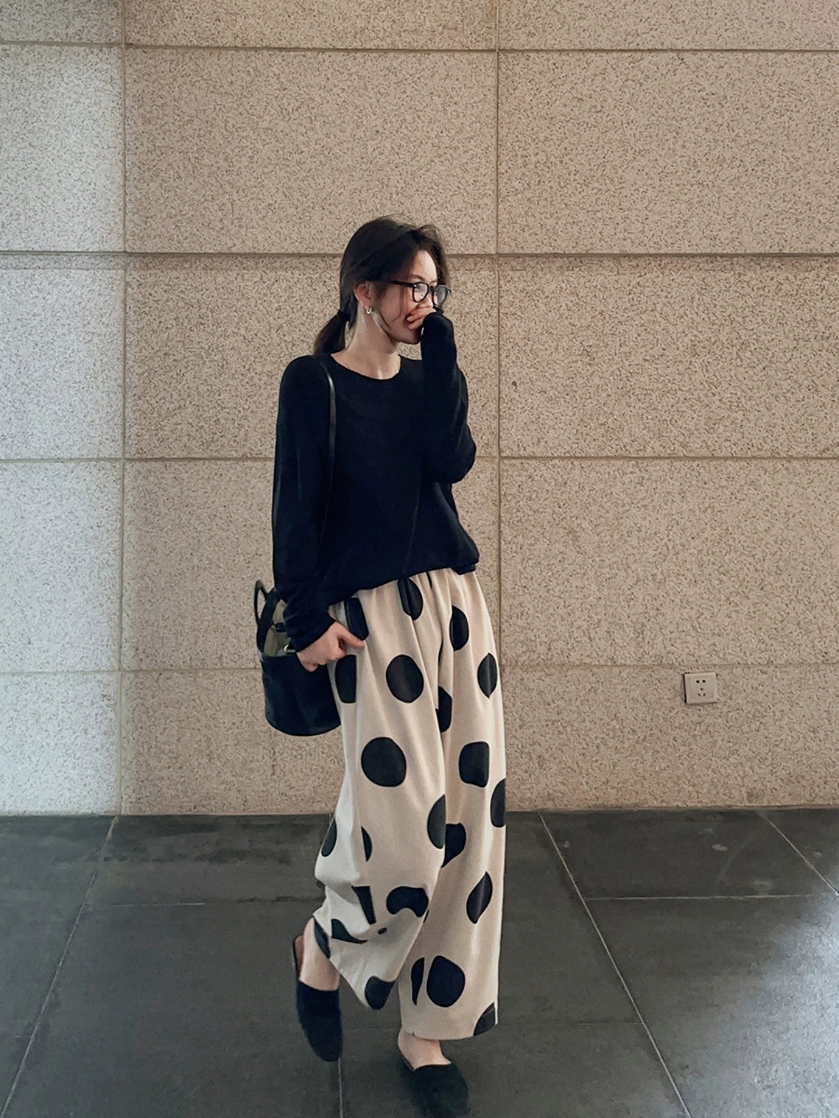 Women Cotton Linen Casual Everyday Loose Polka Dot Pants