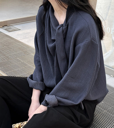 Ladies Solid Color Elegant Retro Ribbon Texture Cotton Pullover