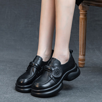Women Retro Genuine Leather Wide Soft Sole Velcro Flats