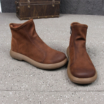 Autumn Leather Retro Plus Size Zipper Loose Ankle Boots