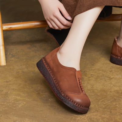 Retro Minimalist Intricate Stitching Handmade Leather Slip-Ons