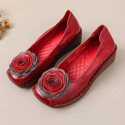 Babakud Women Spring Leather Rose Soft-Sole Flats Shoes