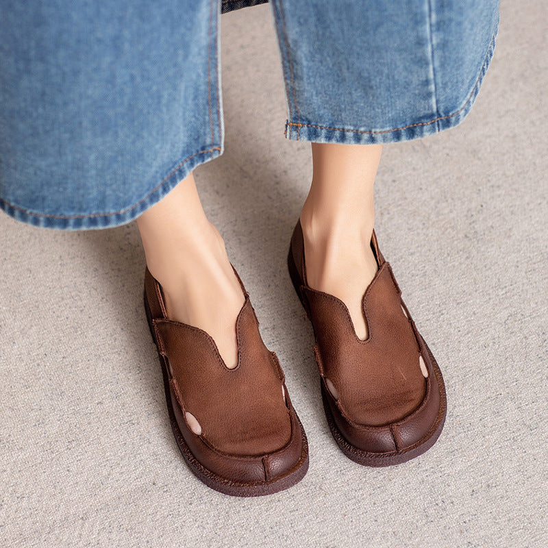 Babakud Retro Soft Comfy Minimalist Low Heel Leather Slip-Ons