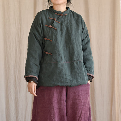 Vintage Quilted Warm Patchwork Linen Cotton Jacket