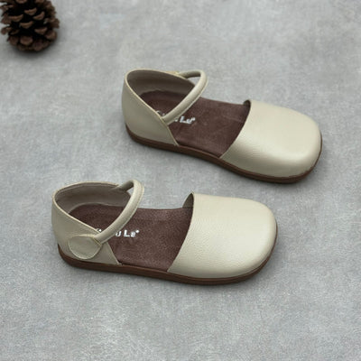 Women Trendy Retro Casual One-Strap Genuine Leather Flat Sandals