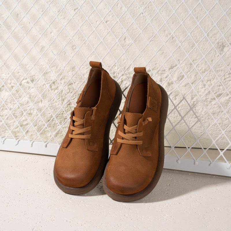 Women Retro Casual Leather Flats Soft Sole Cowhide Shoes