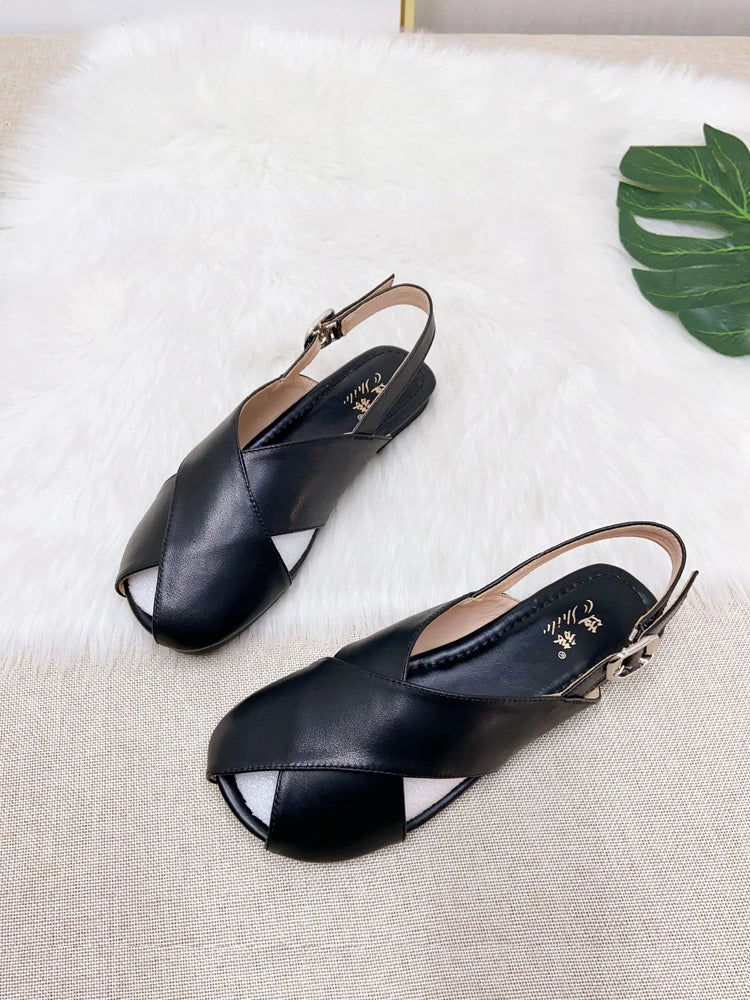 Summer Retro Leather Casual Wide Toe Cut Out Flat Sandals
