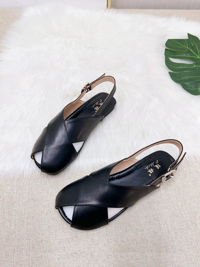Summer Retro Leather Casual Wide Toe Cut Out Flat Sandals