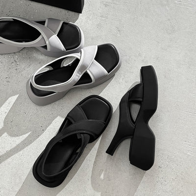 Summer Comfortable Lycra Platform Crossover Strap Sandals