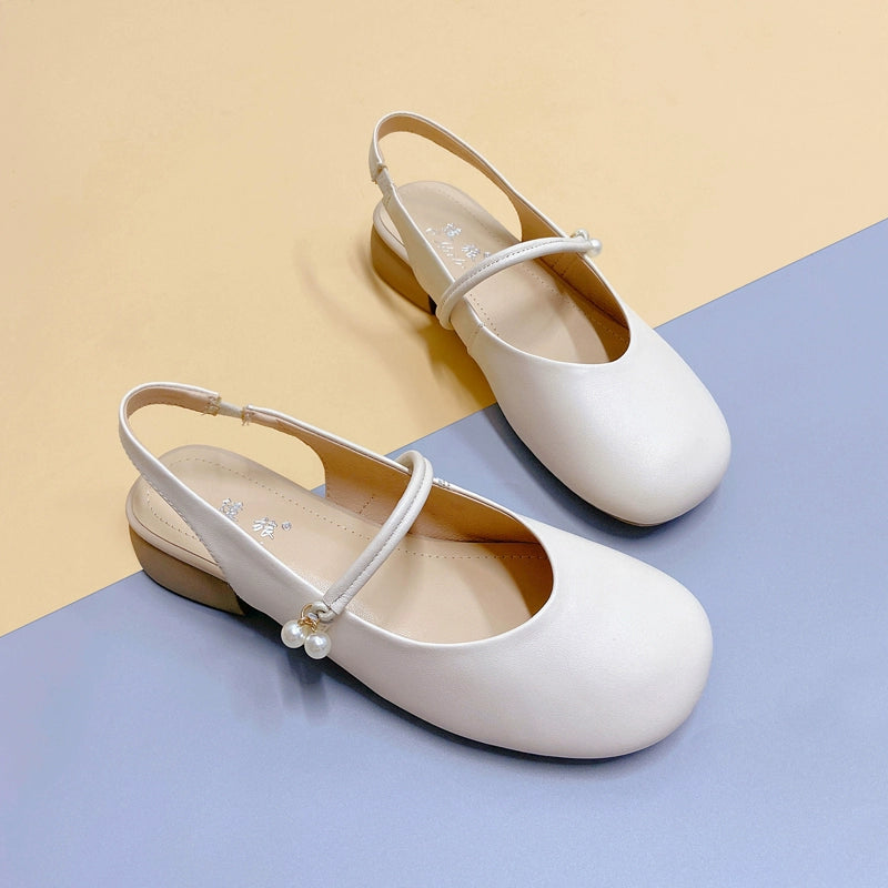 Summer Elegant Leather Round Closed Toe One Straped Sandals