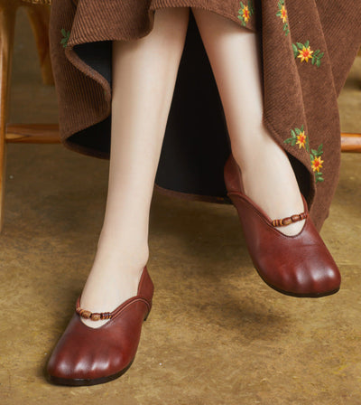 Women Spring Elegant Beaded Retro Soft Leather Loafers