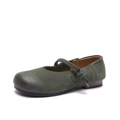 Women Retro Top Genuine Leather Round Toe Soft Sole Flats Shoes