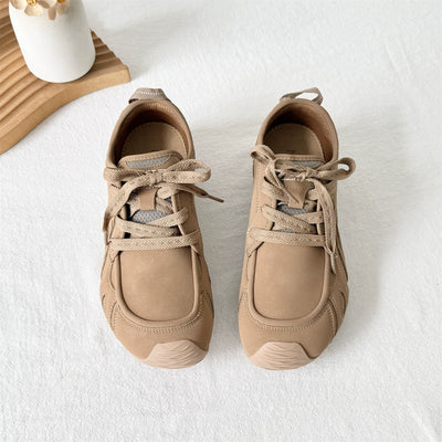 Women Casual Leather Soft Sole Lace-Up Sports Sneakers