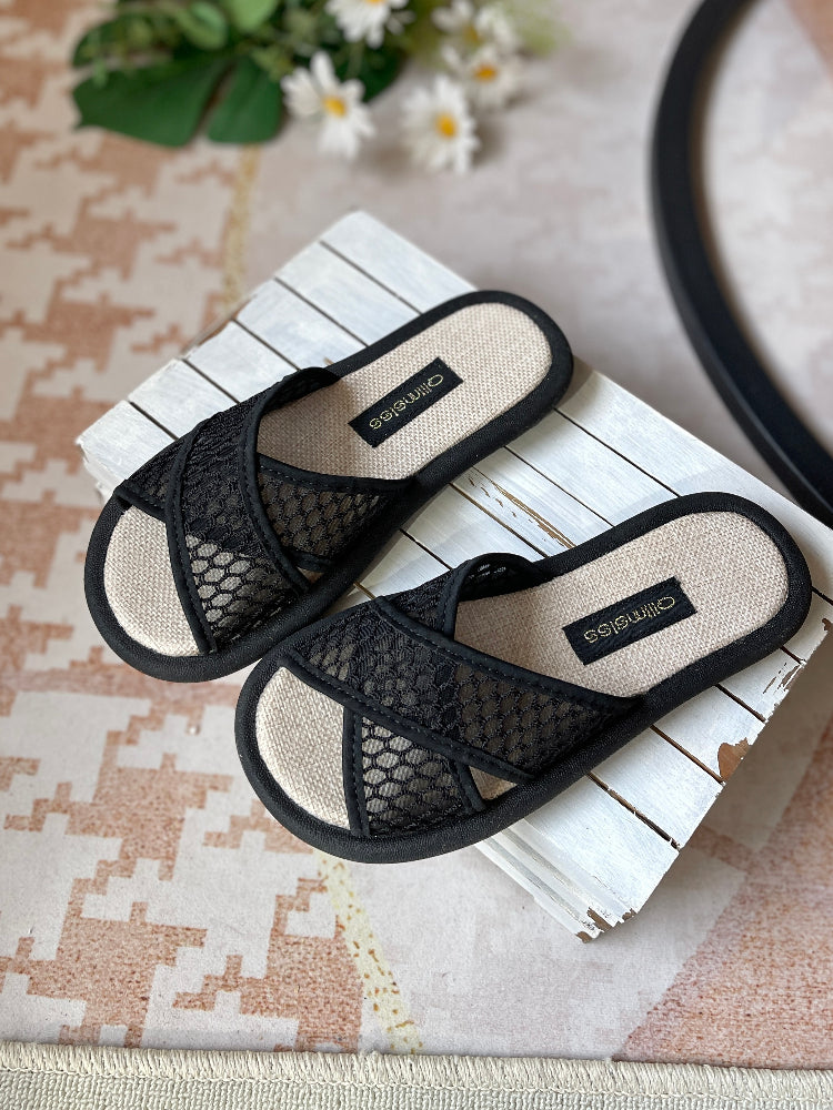 Babakud Women Summer Cross-Strap Linen Half-Flat Slippers