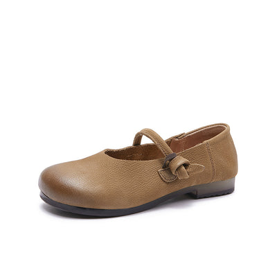 Women Retro Top Genuine Leather Round Toe Soft Sole Flats Shoes