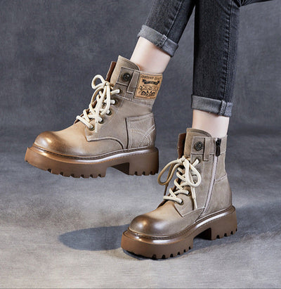 Lace-Up Trendy Retro Leather Martin Boots for Women