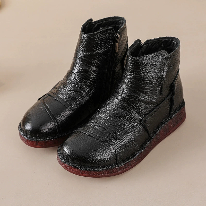 Winter Warm Leather Fleece-In Patchwork Casual Ankle Boots