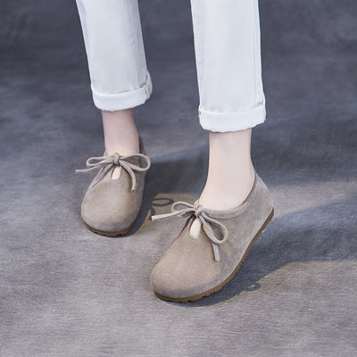 Women Lace Up Genuine Leather Suede Moccasins Casual Shoes