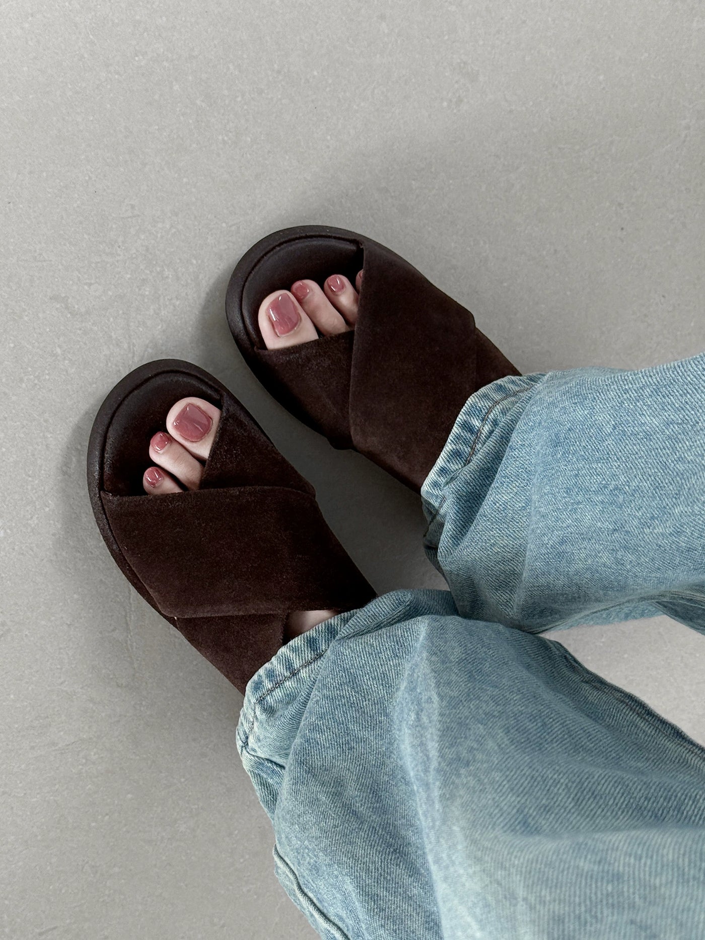 Women Vintage Leather Sueded Open Toe Crossing Platform Shoes