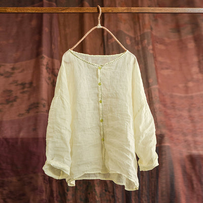 Women's Retro Lightweight Loose Long Sleeves Ramie Shirt