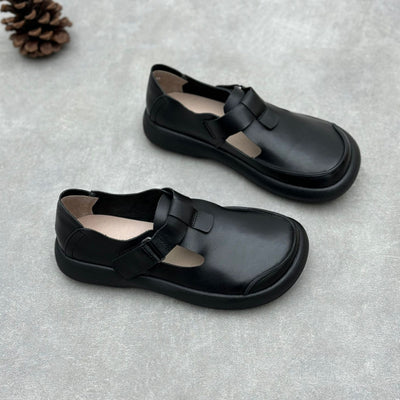 Women Retro Geniune Leather Casual Velcro Strap Slip-Ons