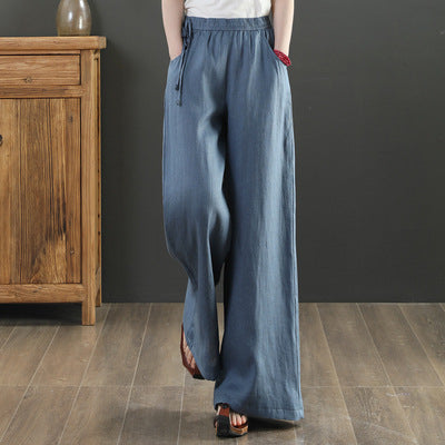 Women Casual Cotton Linen Loose Elastic Waist Pants