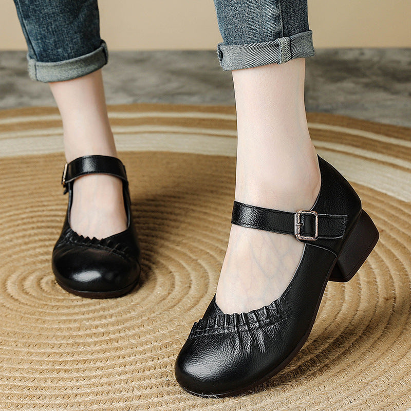Babakud Retro Leather Soft Sole Round Closed Toe Sandals