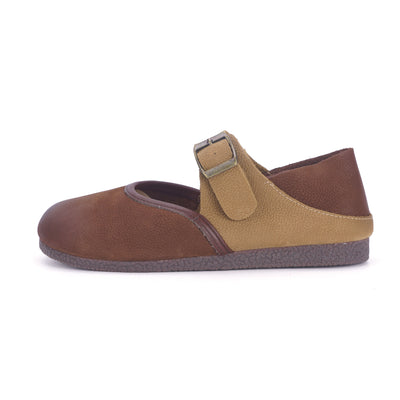 Women Summer Vintage Style Color-Block Breathable Leather Flats
