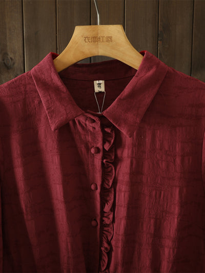 Spring Retro Elegant Ruffled Drawstring Cotton Linen Dress