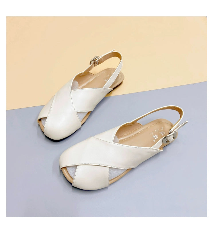 Summer Retro Leather Casual Wide Toe Cut Out Flat Sandals