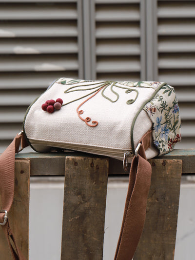 Babakud Women Vintage Floral Design Handcrafted Canvas Crossbody Bag